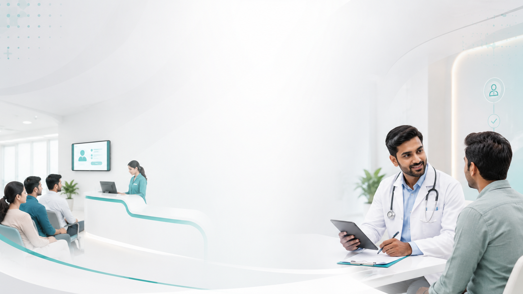 Doctor and patients in a modern clinic